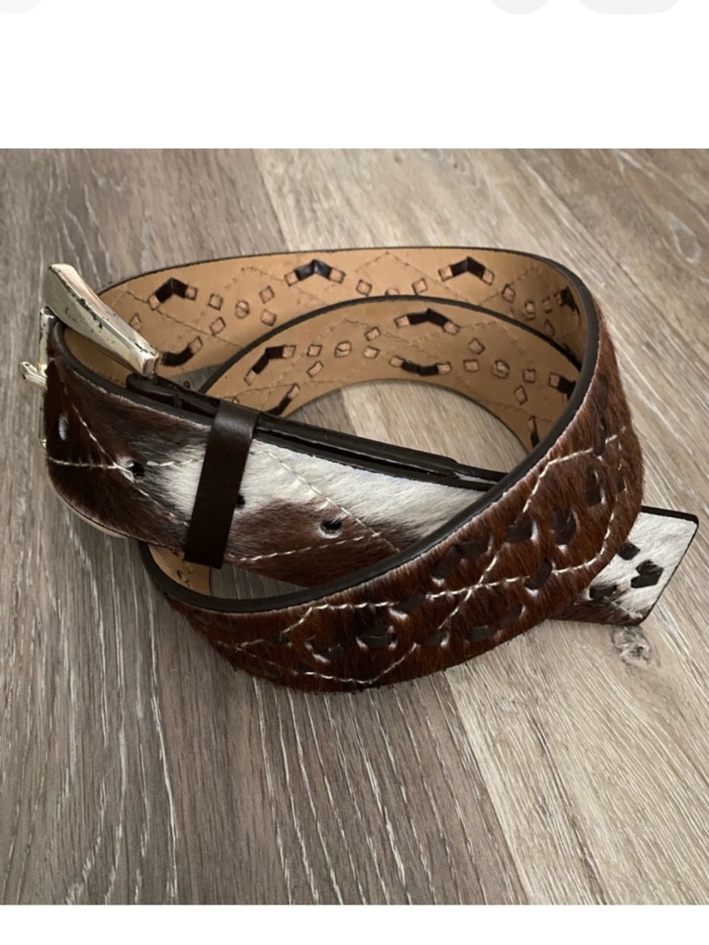 Michael Kors Western Genuine Cow Hair on-hide Leather Brown/White Belt - Size L